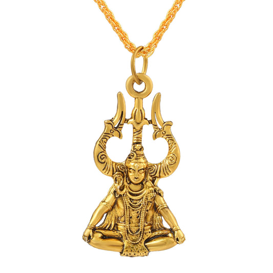 Brass Antique Goldplated Trishul Rudra Mahadev Shiva Shankar chain pendant