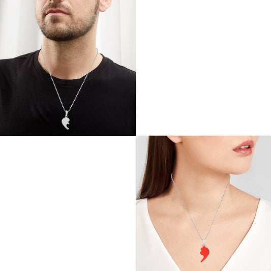 Dual colour two parts Silver and Red Tone Heartshape Love Chain Pendant