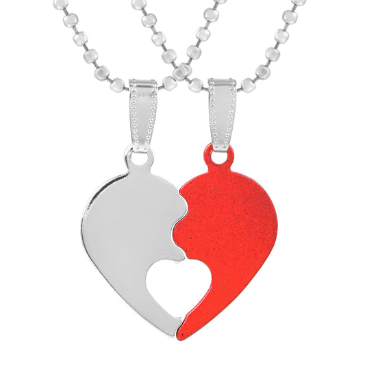 Dual colour two parts Silver and Red Tone Heartshape Love Chain Pendant