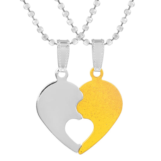 Yellow & Silver Mirror finish Two parts Broken Heartshape Pendant