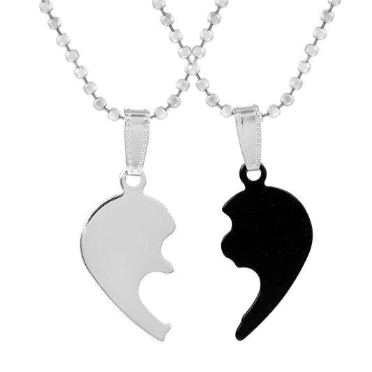 two colour two half Silver and black Tone Heartshape Love Chain Pendant