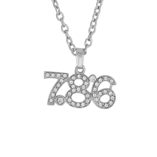 Silver plated Brass CZ 786 letters muslim islam chain Pendant