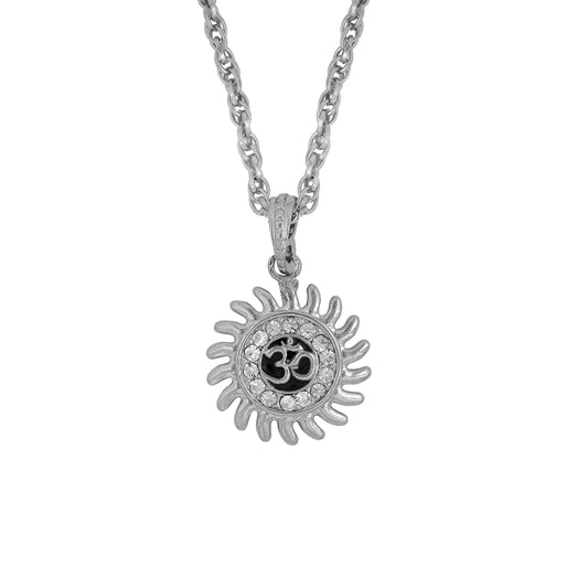 Silver plated CZ studded, Black base, Om pendant