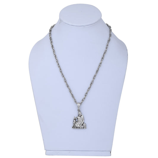 Silver Plated Shirdi Sai Baba, sitting image chain Fashion pendant