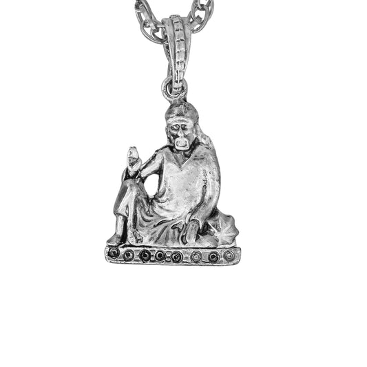 Silver Plated Shirdi Sai Baba, sitting image chain Fashion pendant