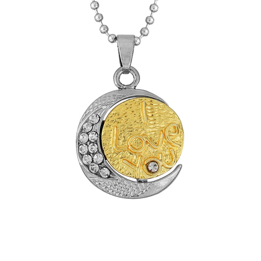 Gold and White Gold plated brass, two tone, round shape I Love You embossed Fashion pendant