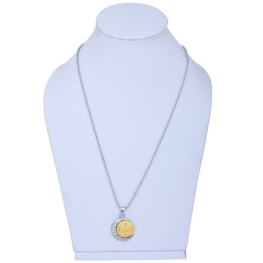 Gold and White Gold plated brass, two tone, round shape I Love You embossed Fashion pendant