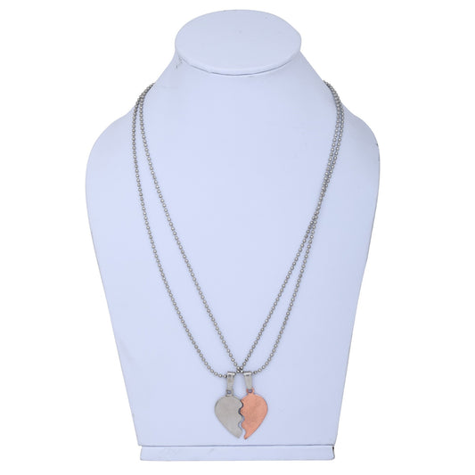 Stainless Steel and Copper Two parts, Half shiny white, and Half Copper, Heart shape Fashion pendant