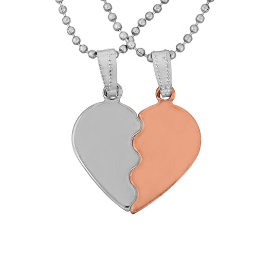 Stainless Steel and Copper Two parts, Half shiny white, and Half Copper, Heart shape Fashion pendant