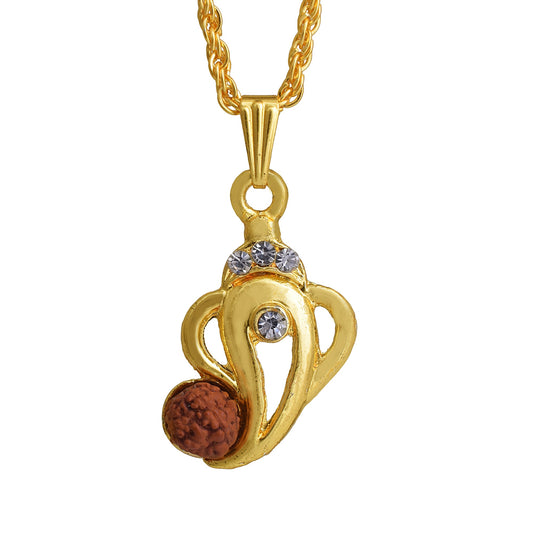 Gold plated Brass, Rudraksh CZ Ganesh, Ganpati Pendant