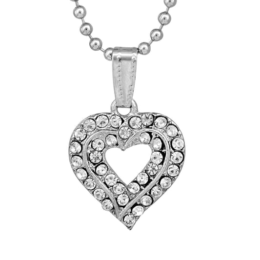 Silver plated CZ studded Heart in Heart shape Fashion pendant