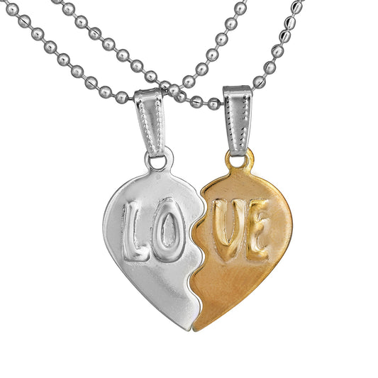 Gold and Silver plated, 2 Parts heart shape LOVE pendant