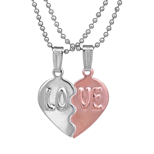 Copper and Silver plated, 2 Parts heart shape LOVE pendant