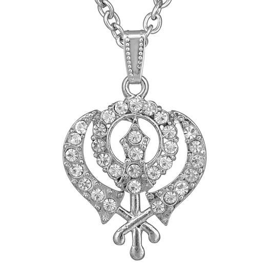 Silver plated CZ studded Khanda Sikh Sardar Punjabi Pendant