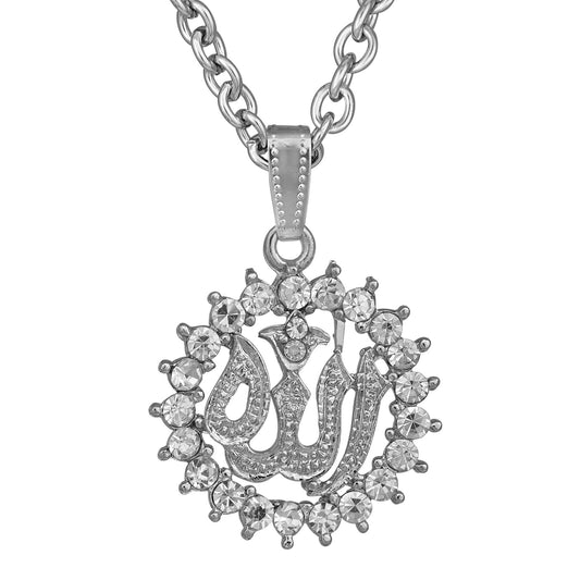 Silver plated, CZ studded Allah word Muslim Islam pendant