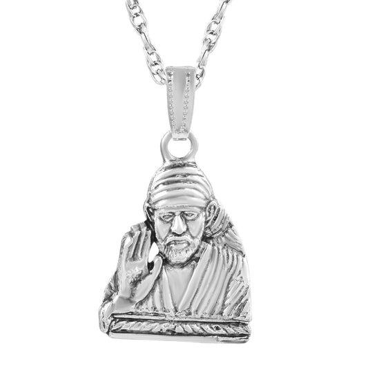 Brass Silverplated Shirdi Sai baba chain Pendant