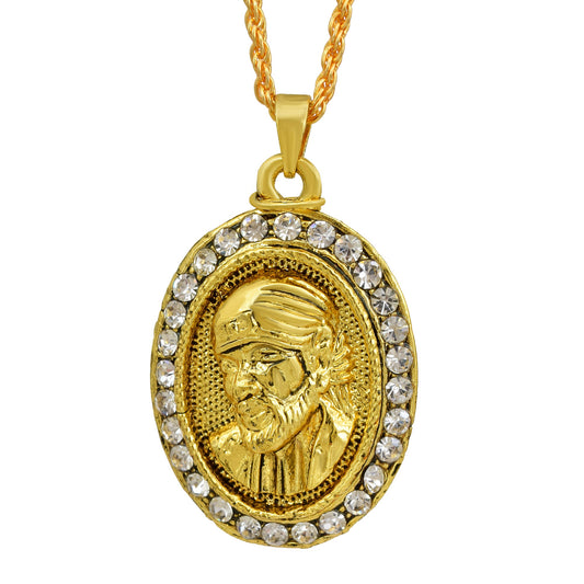 yellow Gold plated, CZ studded, 3D Shirdi Sai baba chain pendant