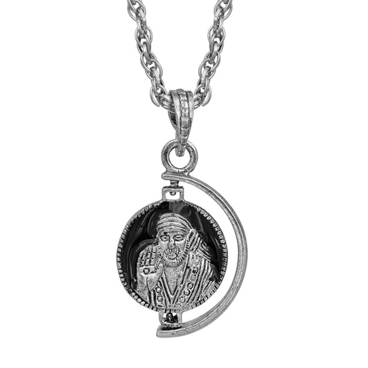 Oxidized Silver Plated round coin shape shirdi sai baba spiritual ethnic pendant