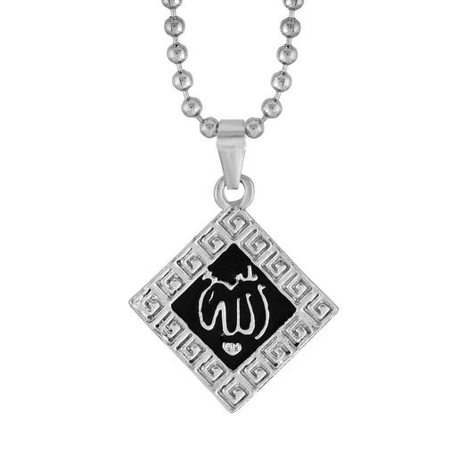 Silver plated, Kite shaped, Black Enamel, Allah Word, Islamic, Muslim chain pendant