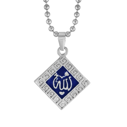 Silver plated, Kite shaped, Blue enamel, Allah Word, Islamic, Muslim chain pendant