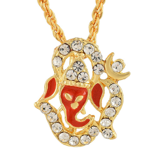 Gold plated White CZ Small and cute, OM Ganesh Ganpati chain pendant