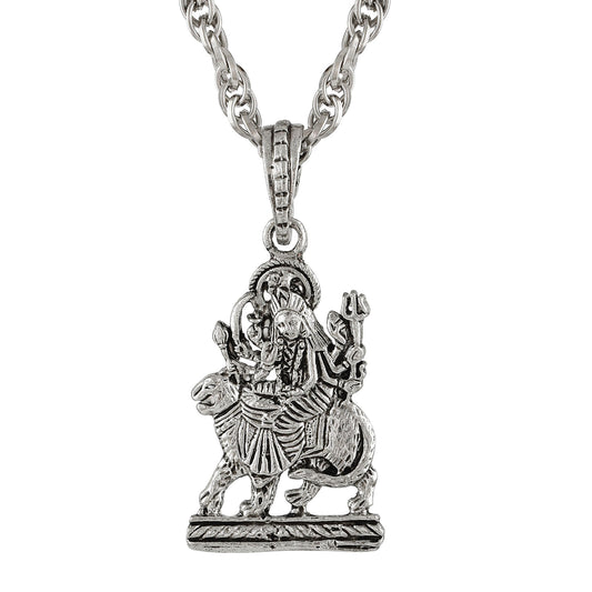 Silver plated Sherawali Mata Durga chain pendant locket