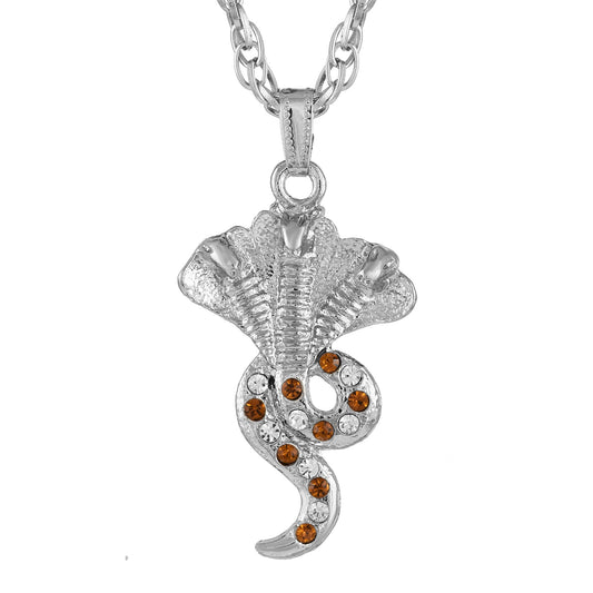 Silver plated Golden CZ studded Vishnu Shiv Mahadev Sheshnag design chain pendant