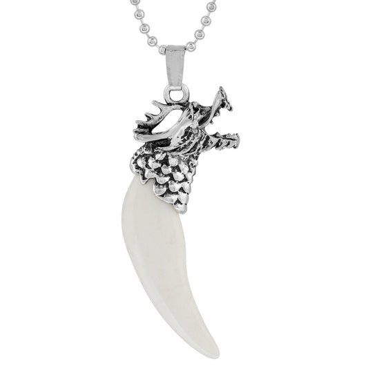 Faux Ivory Elephant tooth with Dragon head top design Fashion chain pendant