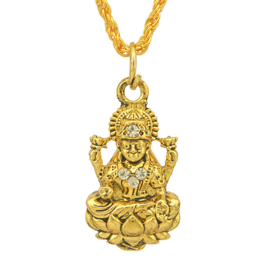 Gold plated CZ Lakshmi pendant Hindu God temple jewelery