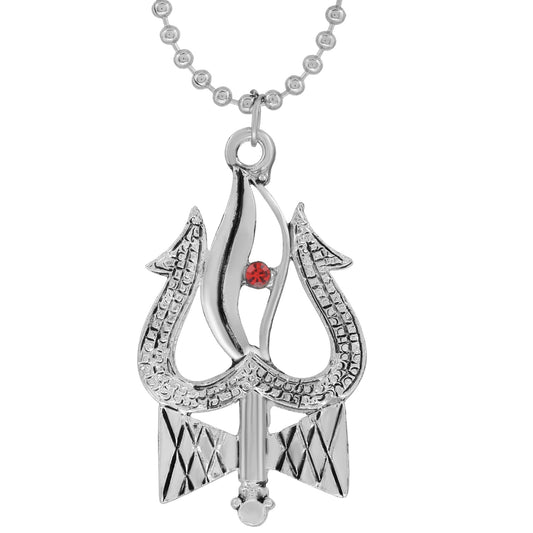 Silver plated, CZ Trishul & Tri netra Shiv pendant