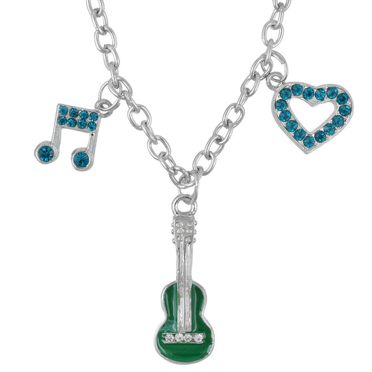 Silver plated Blue CZ heartshape with Green guitar Fashion pendant Men Women