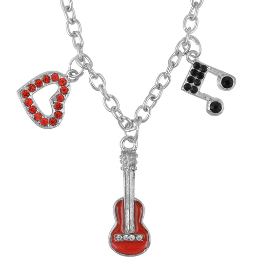 Silver plated Red CZ heartshape & guitar Fashion pendant