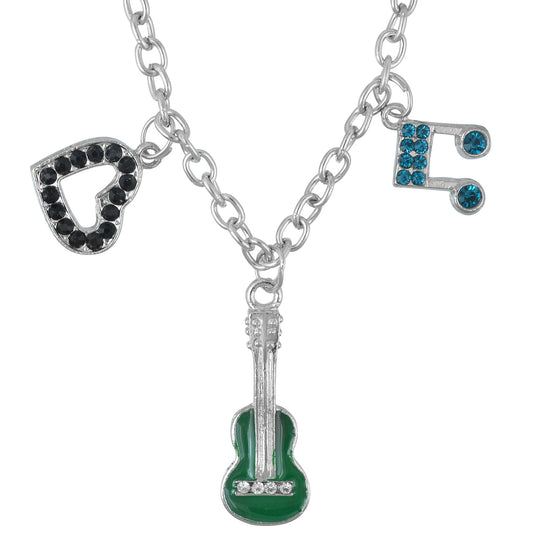 Silver plated Black heartshape with Green guitar Fashion pendant