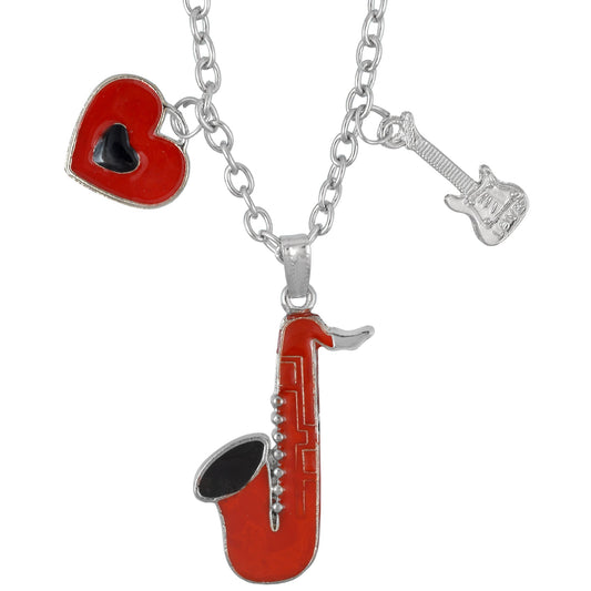 Silver plated Red heartshape, Saxophone, guitar Fashion pendant