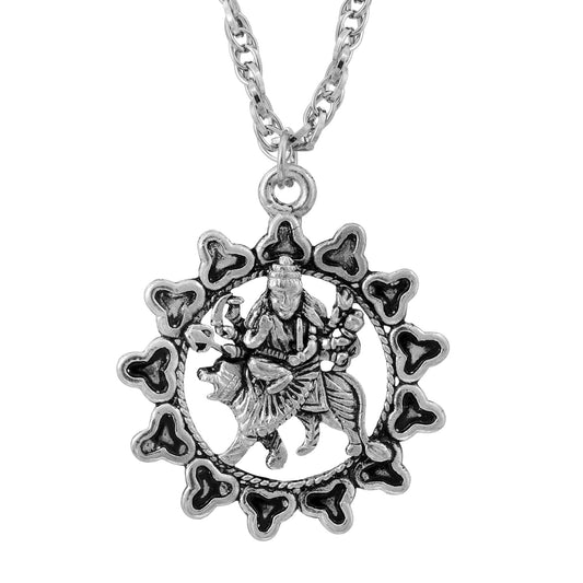 Silver plated Sun Maa Durga,Sherawali pendant Men women