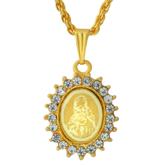 Gold CZ pictoral Shirdi Sai baba chain pendant