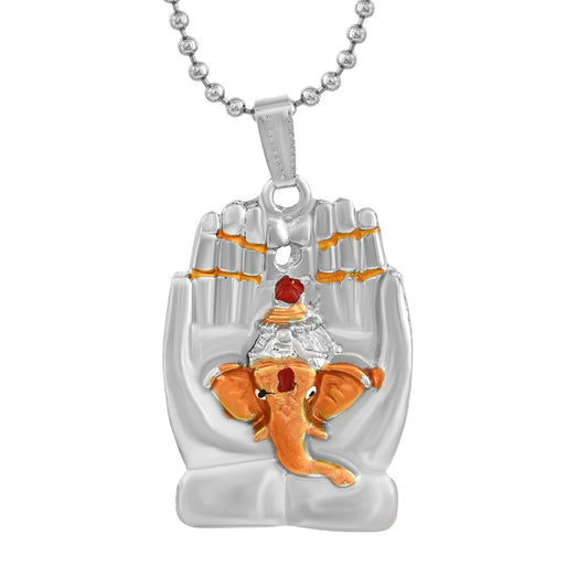 Silver plated Ganesh in prayer stylish Ganpati Ganesh pendant