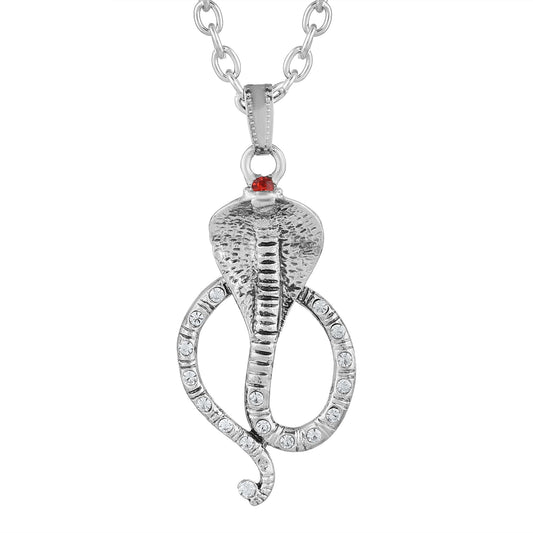 Silverplated Red CZ Sheshnag Snake Pendant Men Women