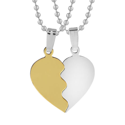 Gold & Silver Mirror Finish Two Parts Broken Heartshape Pendant