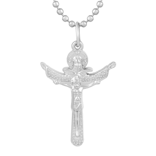 Brass Silverplated Arrow Cross Jesus flying to Heaven Cross Pendant