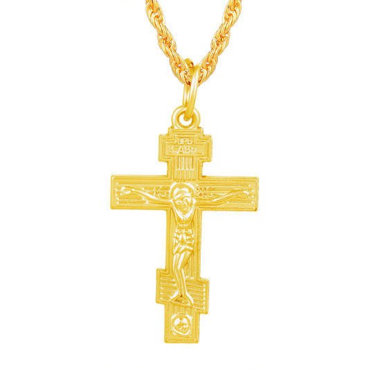 Brass Gold Plated Catholic Crucifix Jesus Cross Pendant