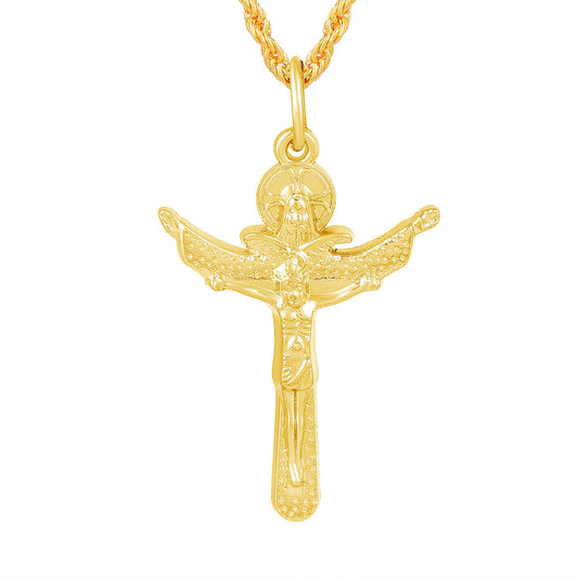 Brass Goldplated Arrow Cross Jesus flying to Heaven Cross Pendant