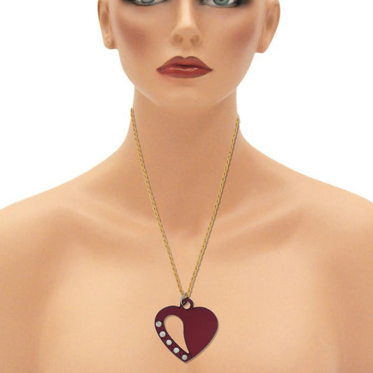 Brass Maroon Coated, CZ Heartshape Missing my half heart design, Stylish Fashion chain pendant