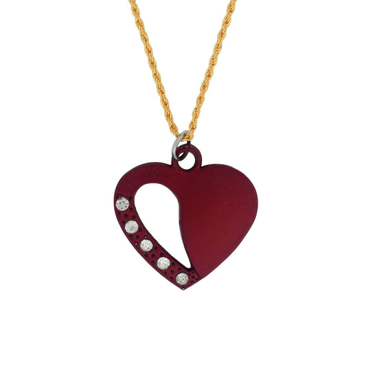 Brass Maroon Coated, CZ Heartshape Missing my half heart design, Stylish Fashion chain pendant