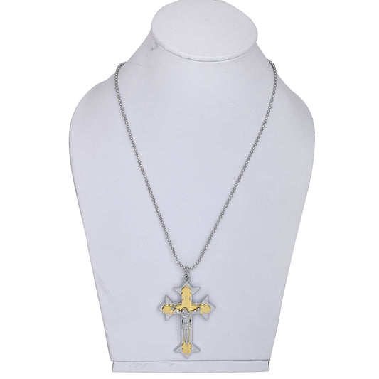 Stainless steel, two tone, Jesus and Cross Crucifix necklace pendant