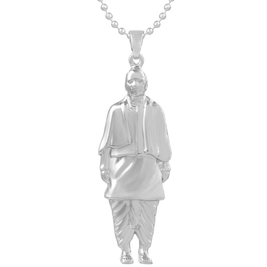 Brass Antique Silverplated Statue of Unity Sardar Patel Chain Pendant