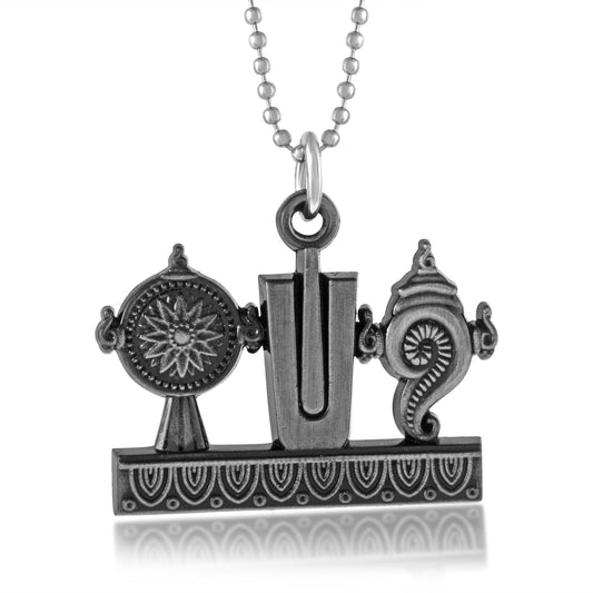 Brass Vinatge Antique finish Silverplated Tirupati Balaji Worship Symbols Chain pendant