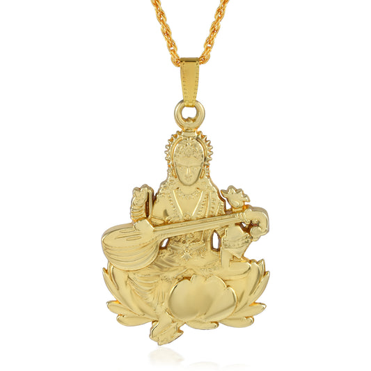 Brass Micron Thick Heavy Ma Saraswati pendant reversible (PCMC8512)