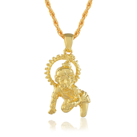 Brass Goldplated Laddu Gopal Maakhan-chor pendant (PCMI5610)