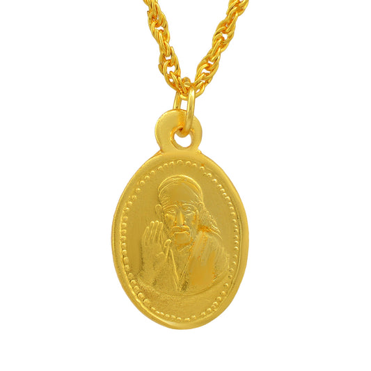 Gold plated Oval coin Shirdi Sai baba/OM chain pendant